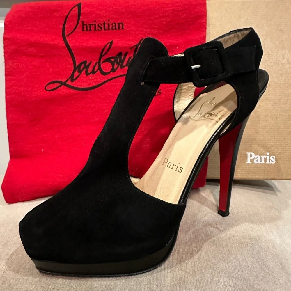 Christian Louboutin Black Suede Platform Heels - Picture 2 of 15